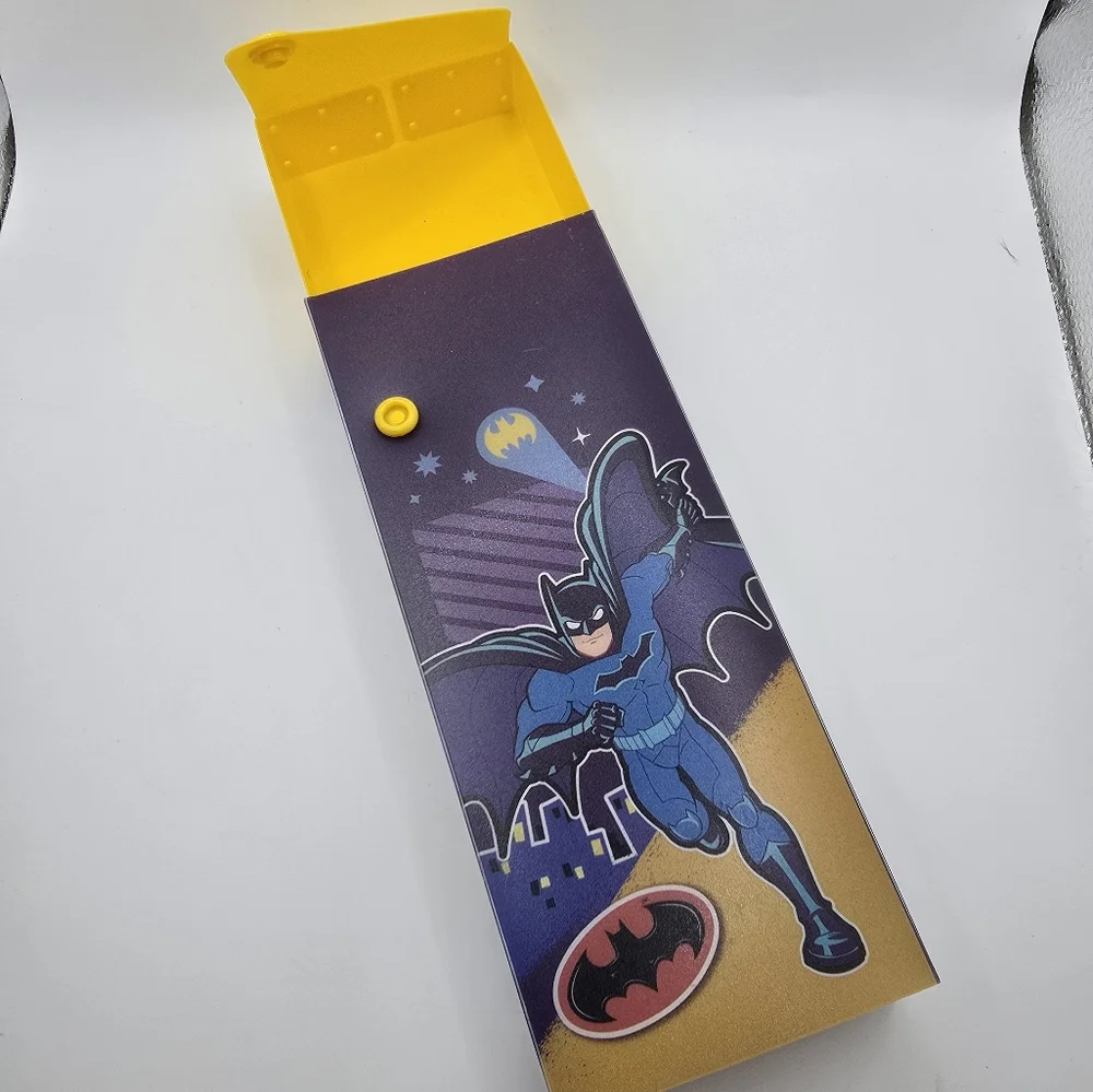 New With Tags DC Batman Yellow Plastic Pencil Case With Snap Closure Cartoon